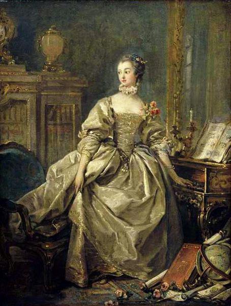 Francois Boucher Madame de Pompadour, la main sur le clavier du clavecin oil painting image